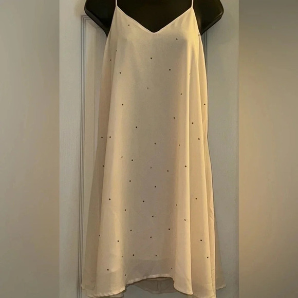 Umgee Spaghetti Strap V Neck Cream Dress with Bronze Dots - Picture 1 of 5